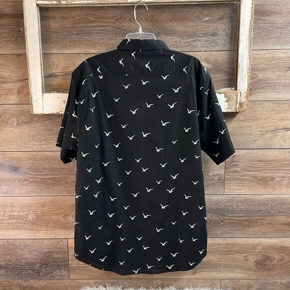 CARBON Men’s Black Business Casual Button Down Shirt Short Sleeve Bird Print XL - Picture 4 of 8